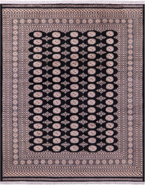 Black Bokhara Hand-Knotted Wool Rug - 8' 2" X 10' 2"