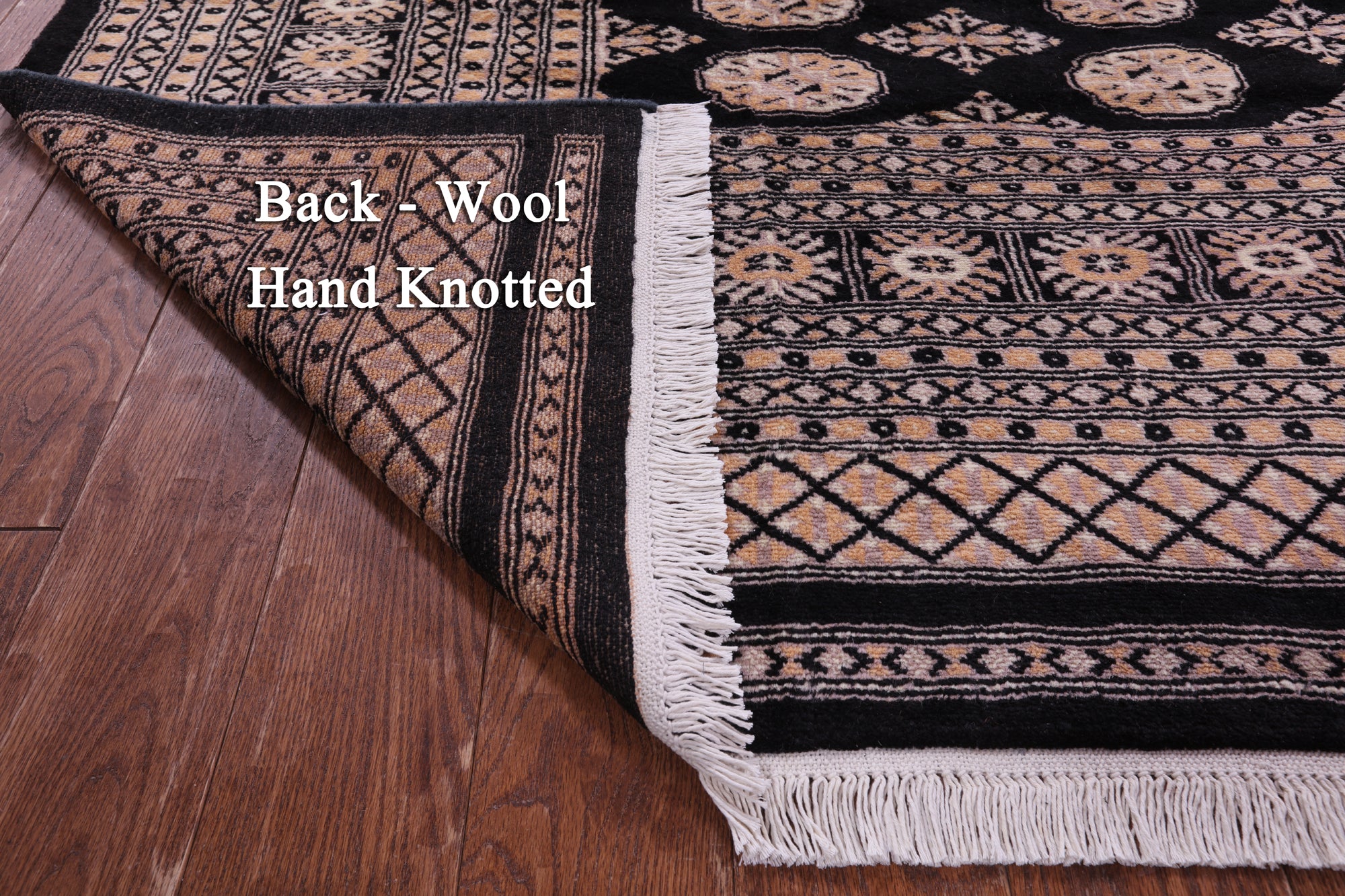 Black Bokhara Hand-Knotted Wool Rug - 8' 2" X 10' 2"
