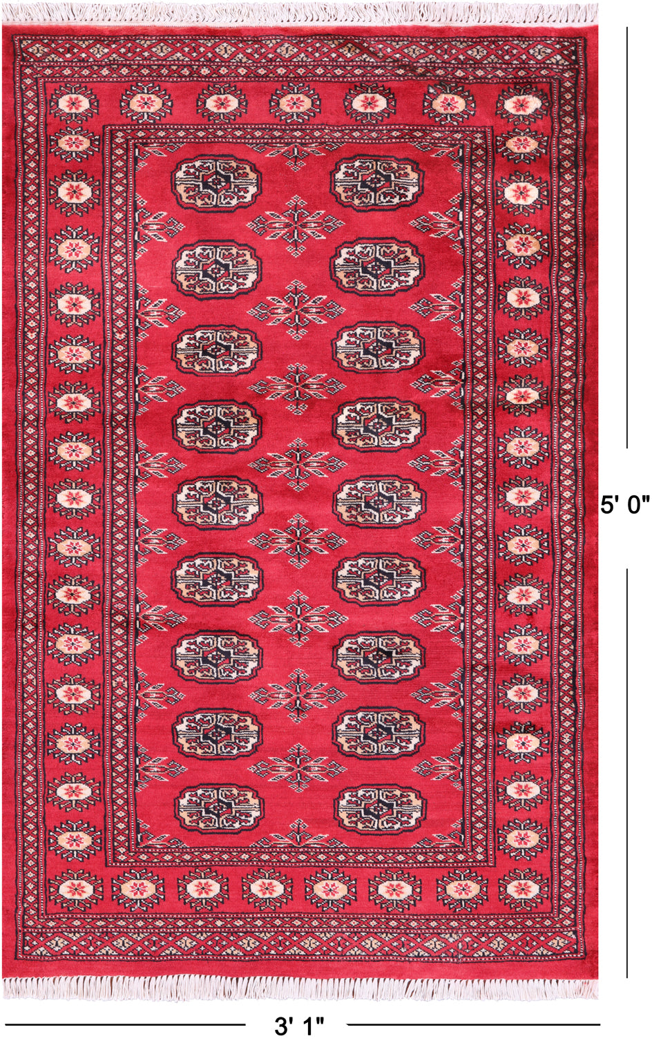 Red Bokhara Handmade Wool Rug - 3' 1" X 5' 0"