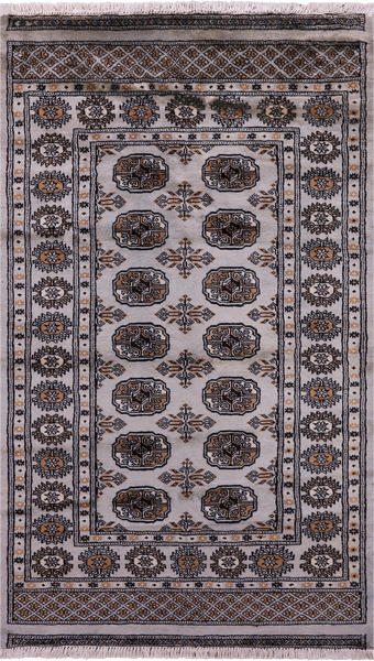 Grey Bokhara Hand-Knotted Wool Rug - 3' 1" X 5' 2"