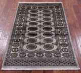 Grey Bokhara Handmade Wool Rug - 3' 1" X 4' 9"