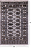 Grey Bokhara Handmade Wool Rug - 3' 1" X 4' 9"