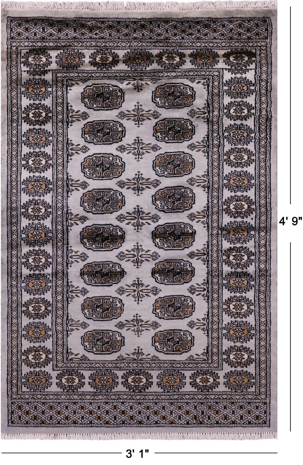 Grey Bokhara Handmade Wool Rug - 3' 1" X 4' 9"