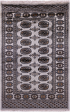 Grey Bokhara Handmade Wool Rug - 3' 1" X 4' 9"