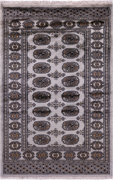 Grey Bokhara Handmade Wool Rug - 3' 1" X 4' 9"