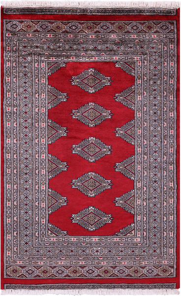 Red Bokhara Handmade Wool Rug - 3' 1" X 4' 9"
