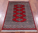 Red Bokhara Handmade Wool Rug - 3' 1" X 4' 9"