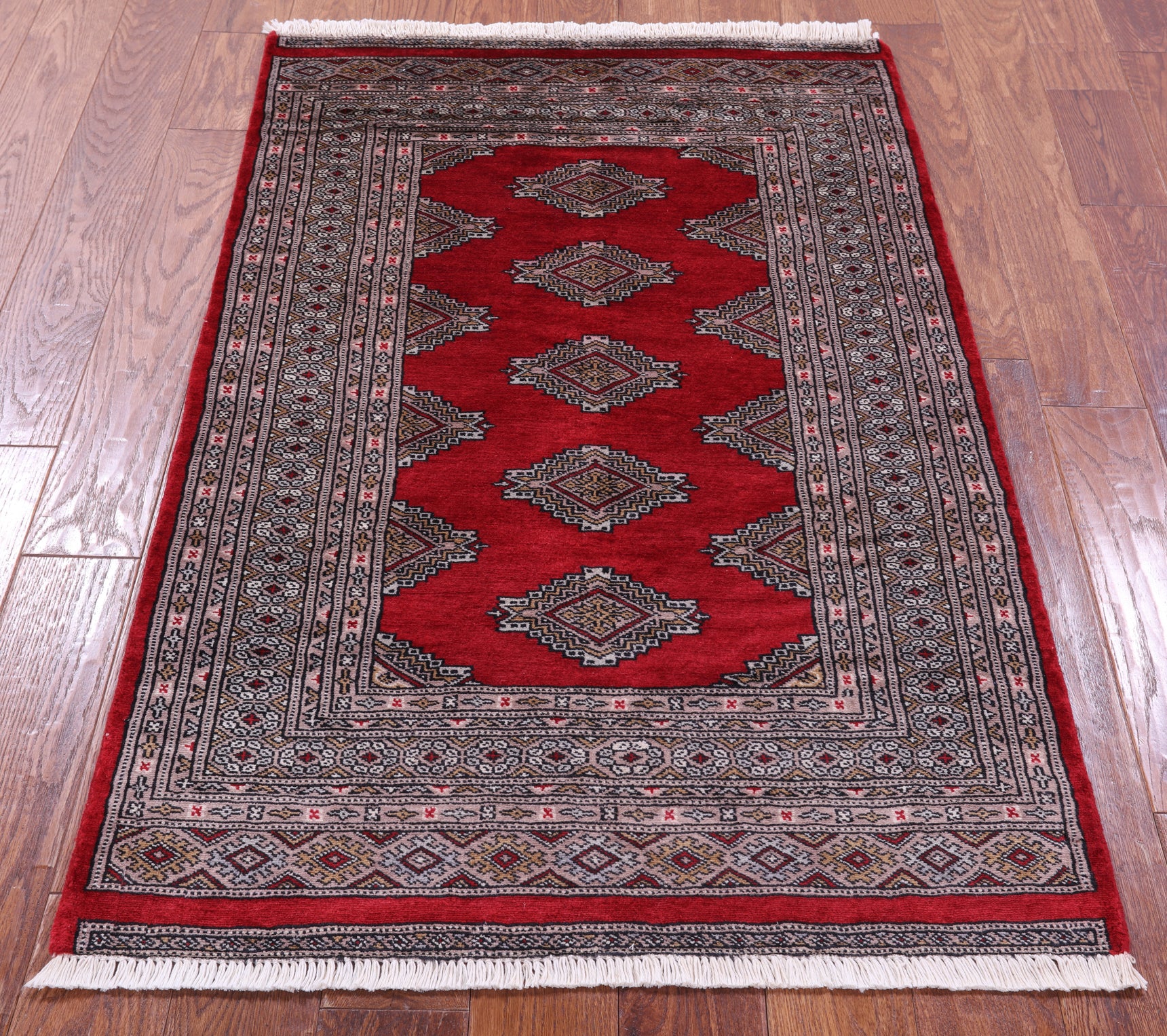 Red Bokhara Handmade Wool Rug - 3' 1" X 4' 9"