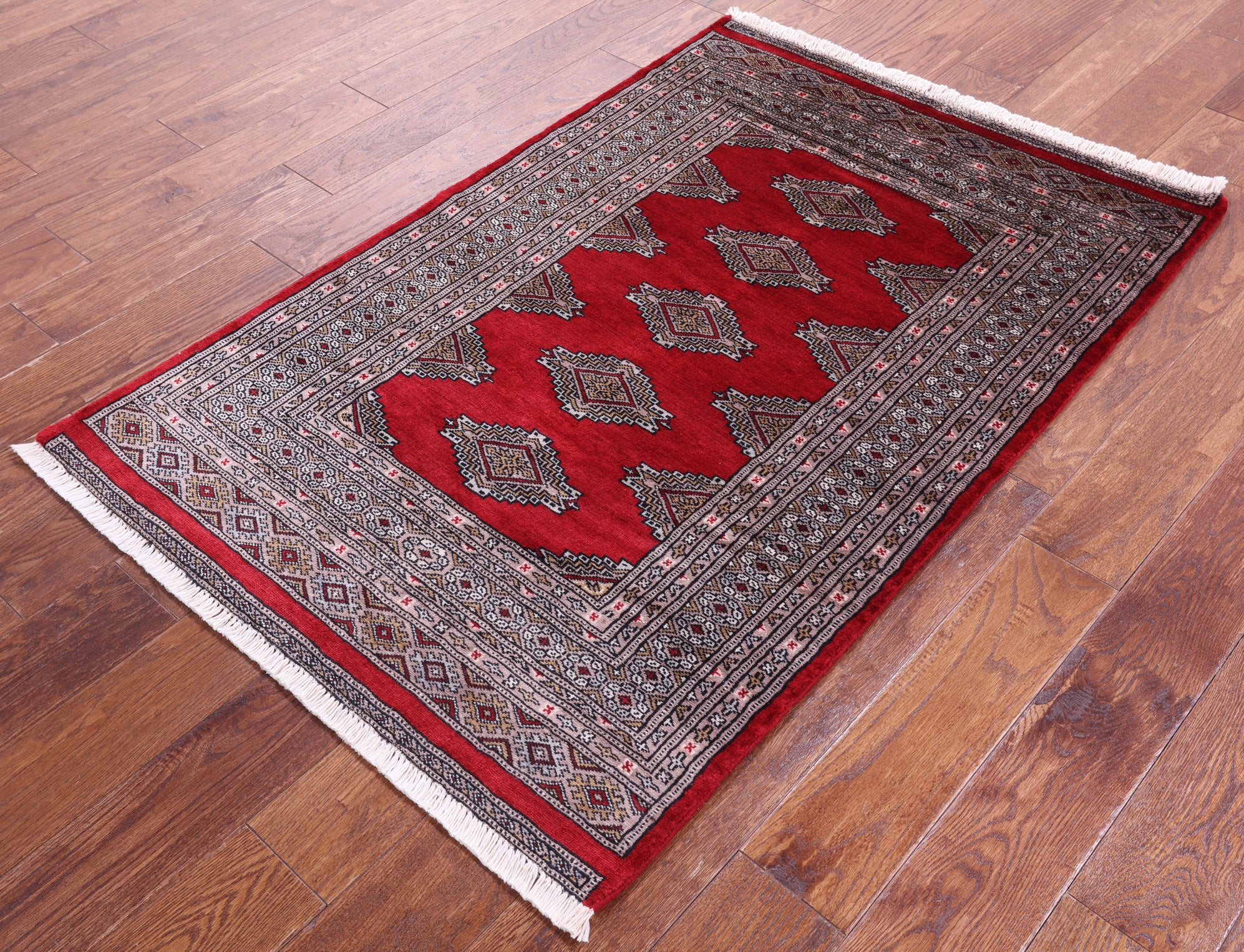 Red Bokhara Handmade Wool Rug - 3' 1" X 4' 9"