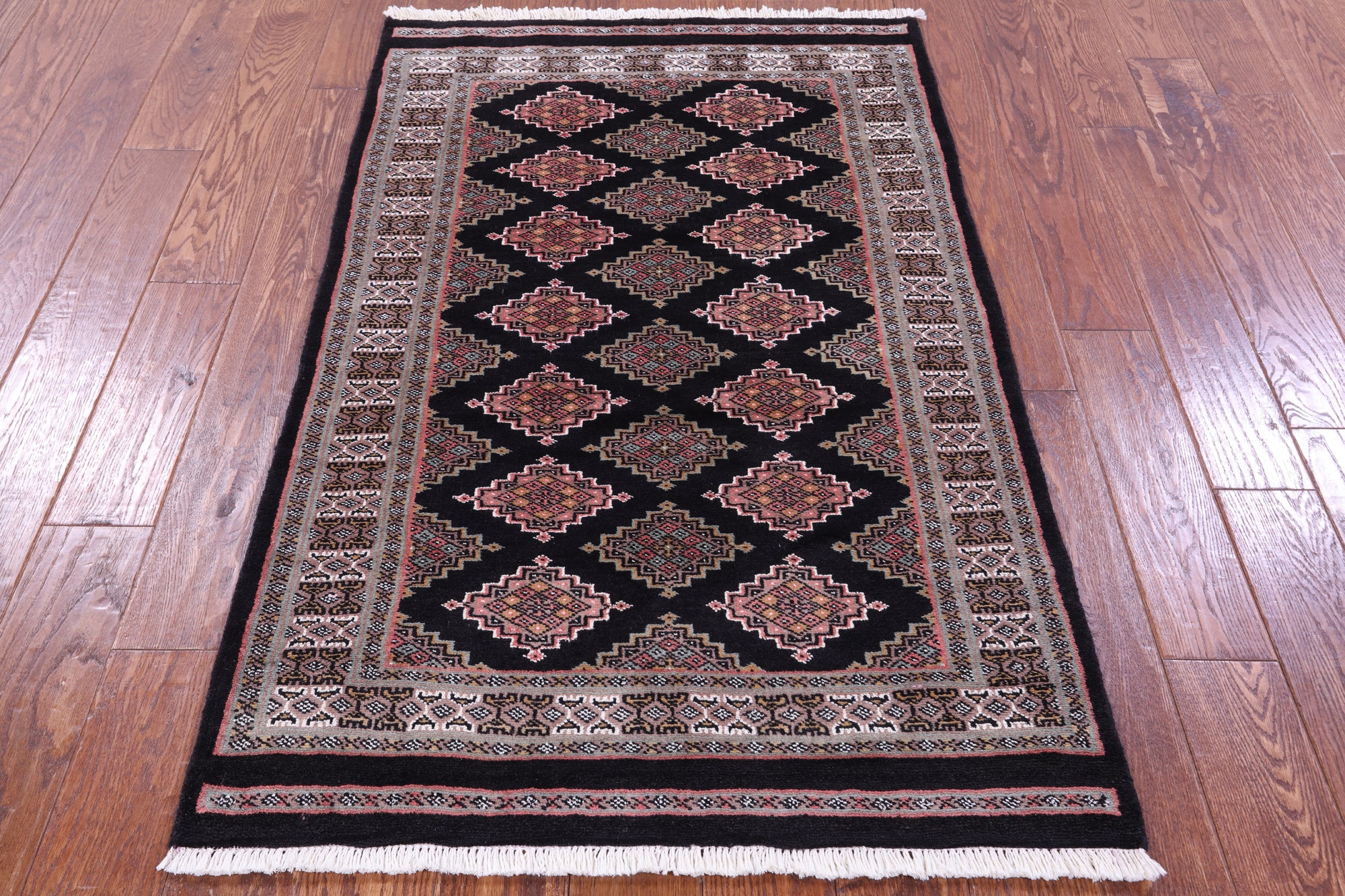 Black Bokhara Hand-Knotted Wool Rug - 3' 2" X 5' 1"