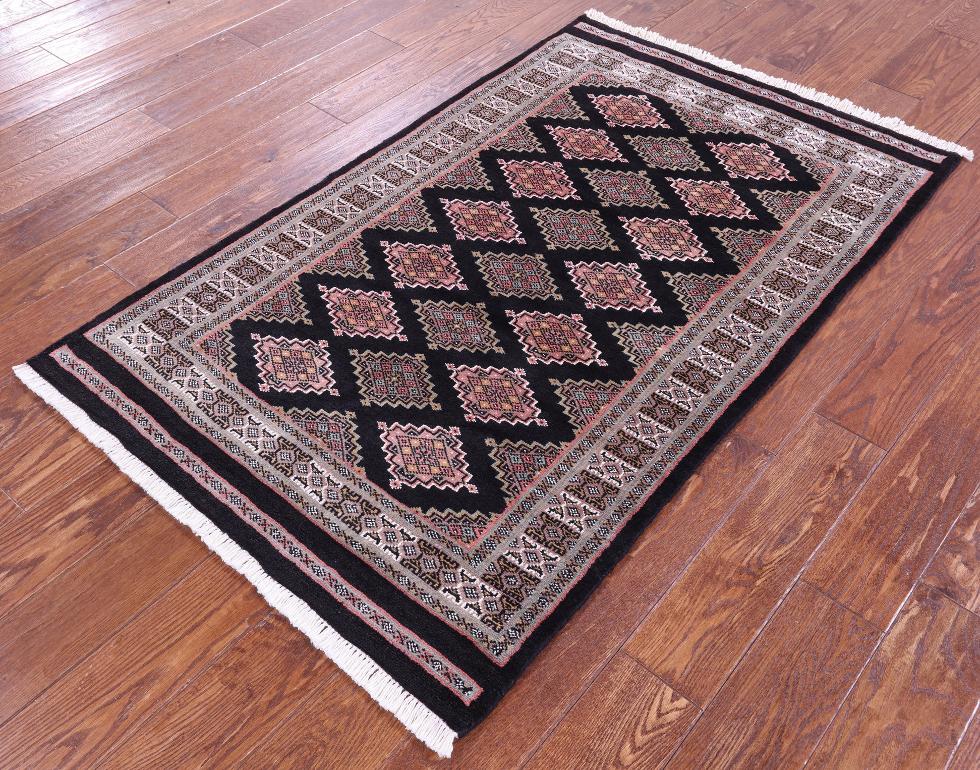 Black Bokhara Hand-Knotted Wool Rug - 3' 2" X 5' 1"