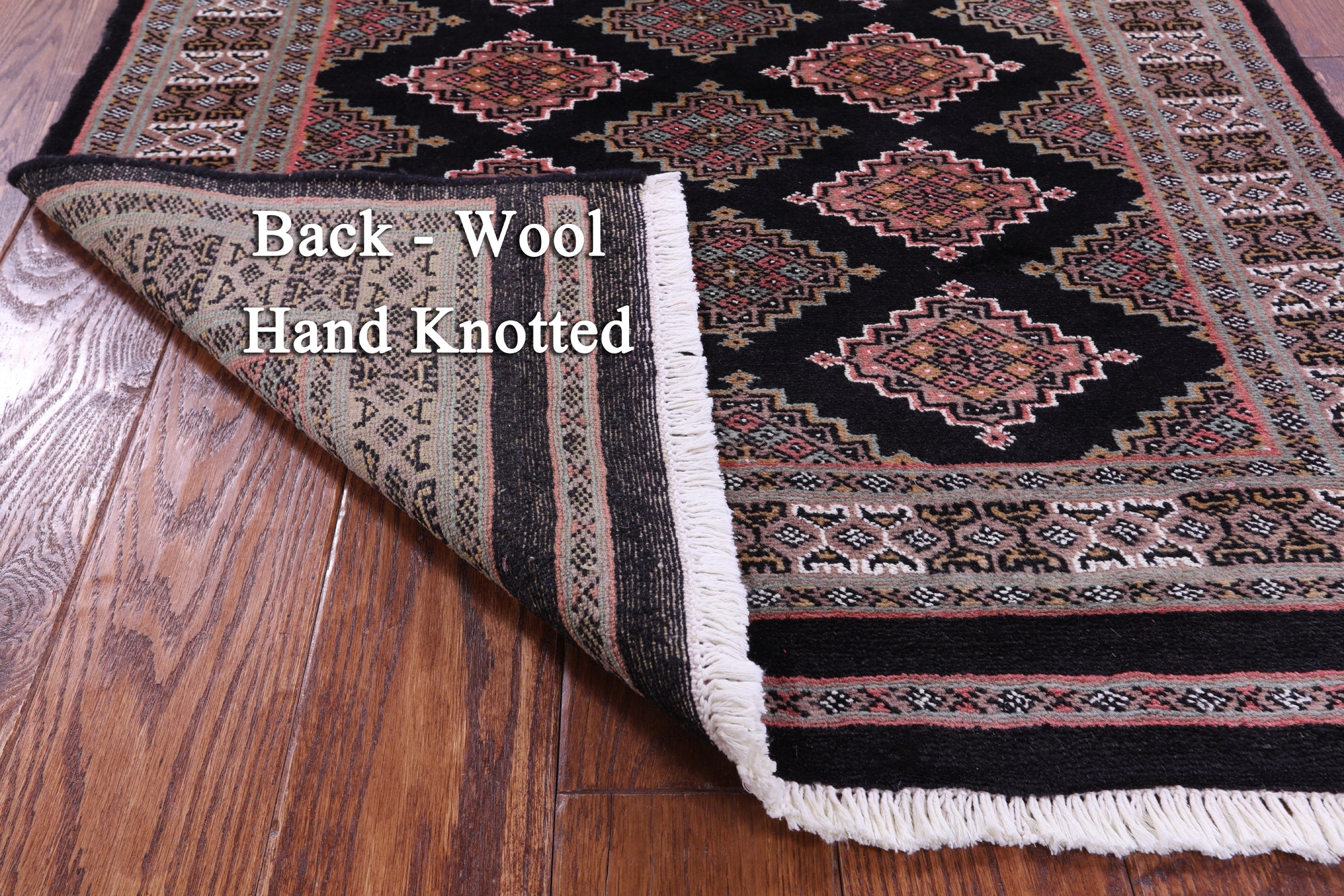 Black Bokhara Hand-Knotted Wool Rug - 3' 2" X 5' 1"