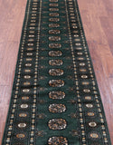 Green Bokhara Handmade Wool Runner Rug - 2' 6" X 11' 0"