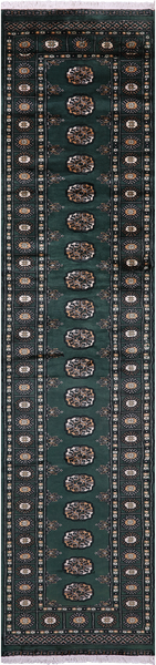 Green Bokhara Handmade Wool Runner Rug - 2' 6" X 11' 0"