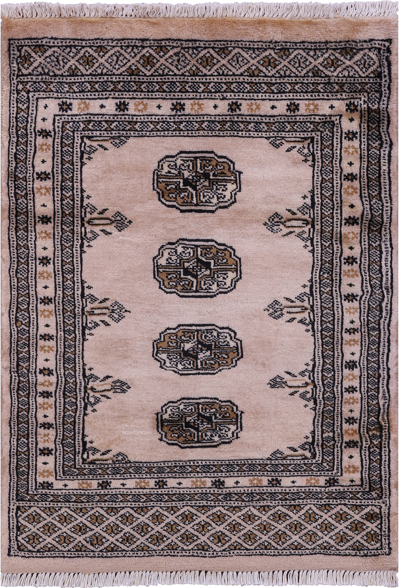 Ivory Bokhara Hand-Knotted Wool Rug - 2' 1" X 2' 10"