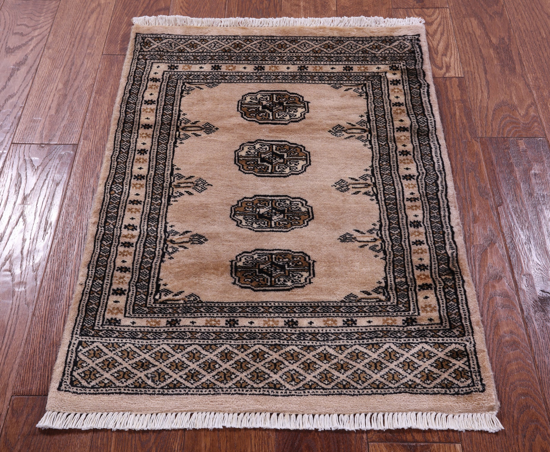 Ivory Bokhara Hand-Knotted Wool Rug - 2' 1" X 2' 10"