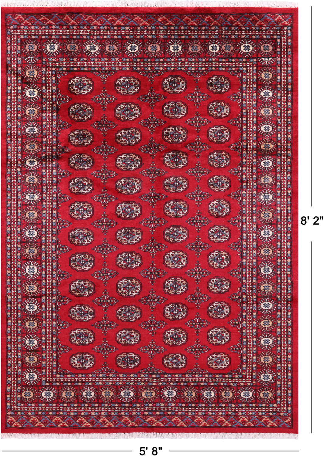 Red Bokhara Handmade Wool Rug - 5' 8" X 8' 2"