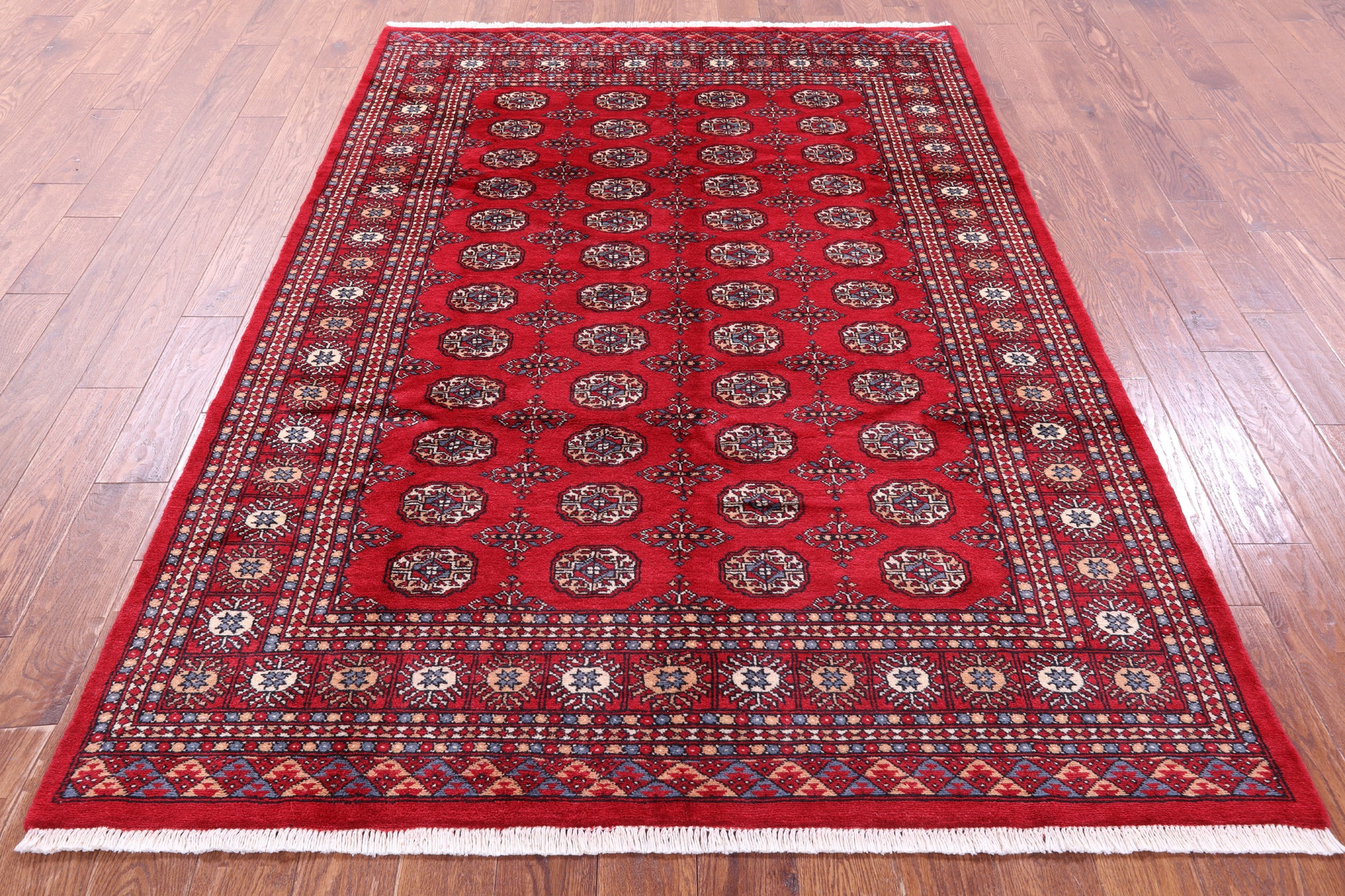 Red Bokhara Handmade Wool Rug - 5' 8" X 8' 2"