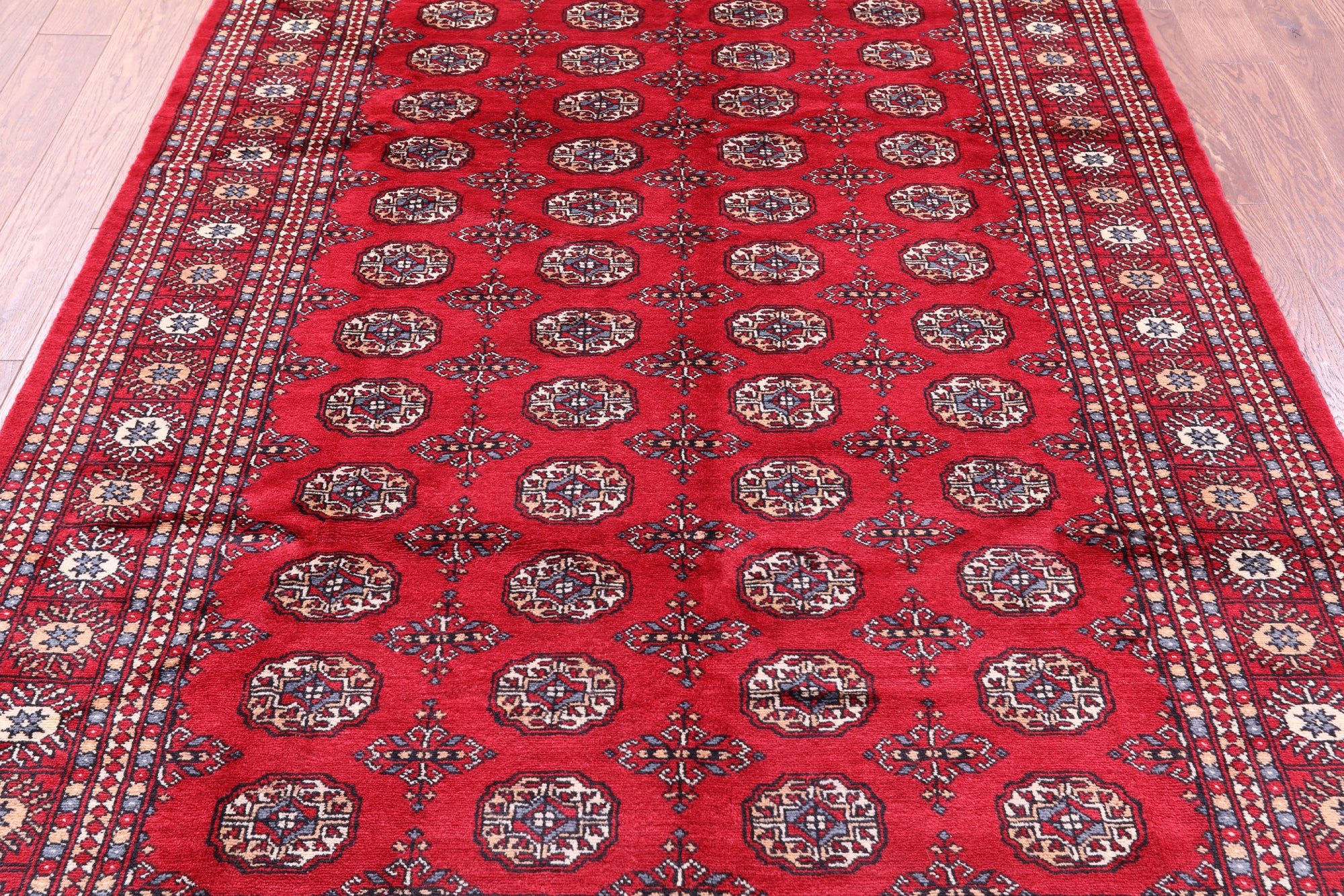 Red Bokhara Handmade Wool Rug - 5' 8" X 8' 2"