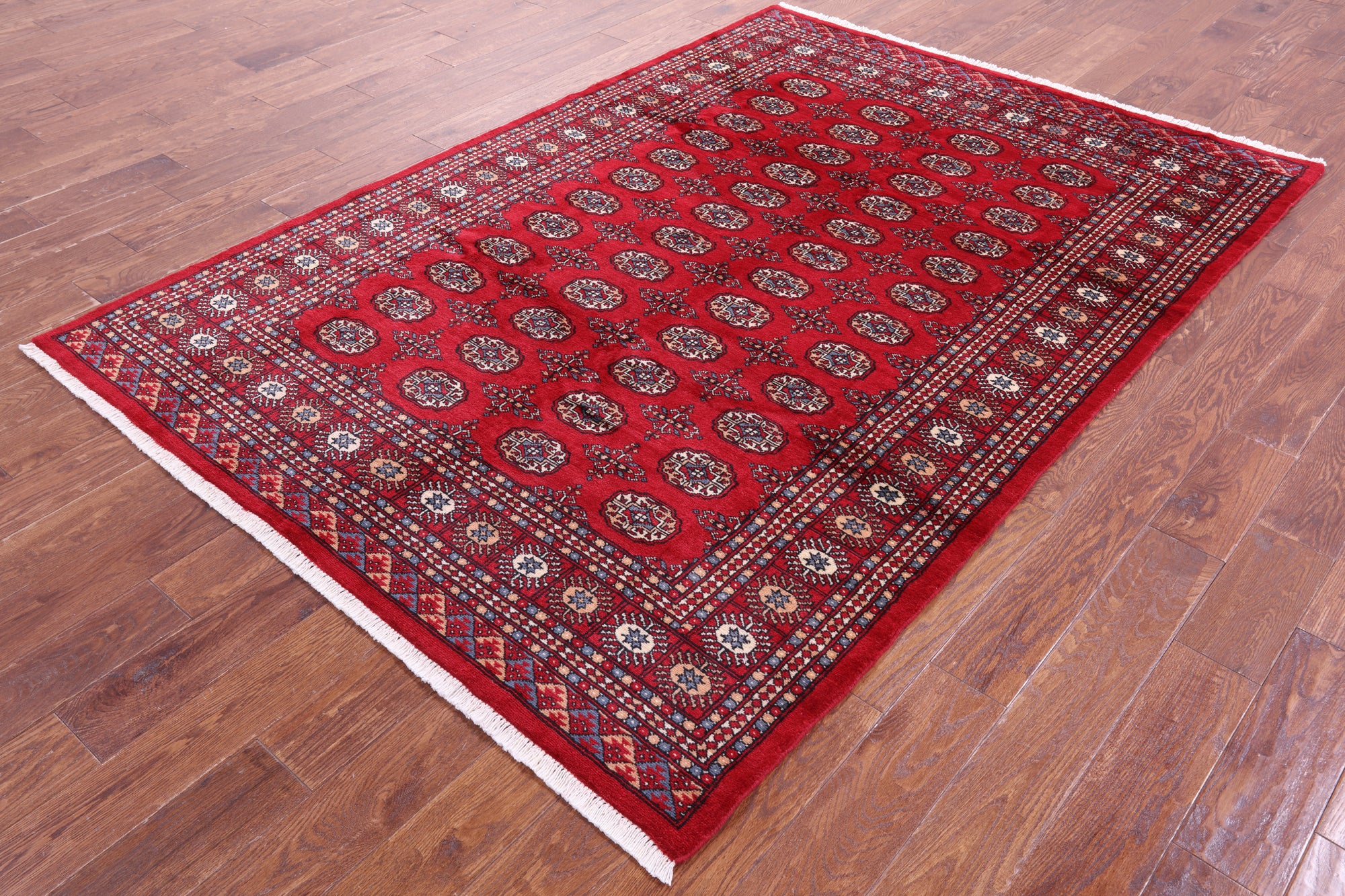 Red Bokhara Handmade Wool Rug - 5' 8" X 8' 2"