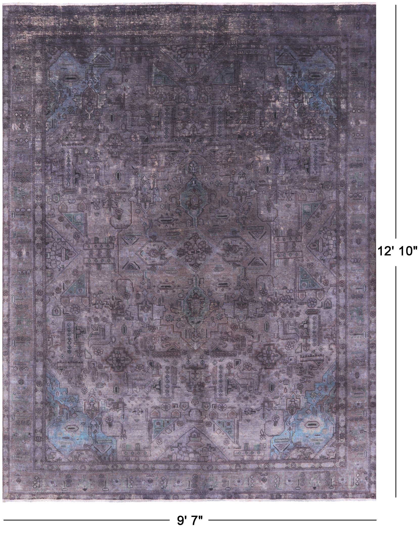 Grey Persian Overdyed Hand Knotted Wool Area Rug - 9' 7" X 12' 10" - Golden Nile