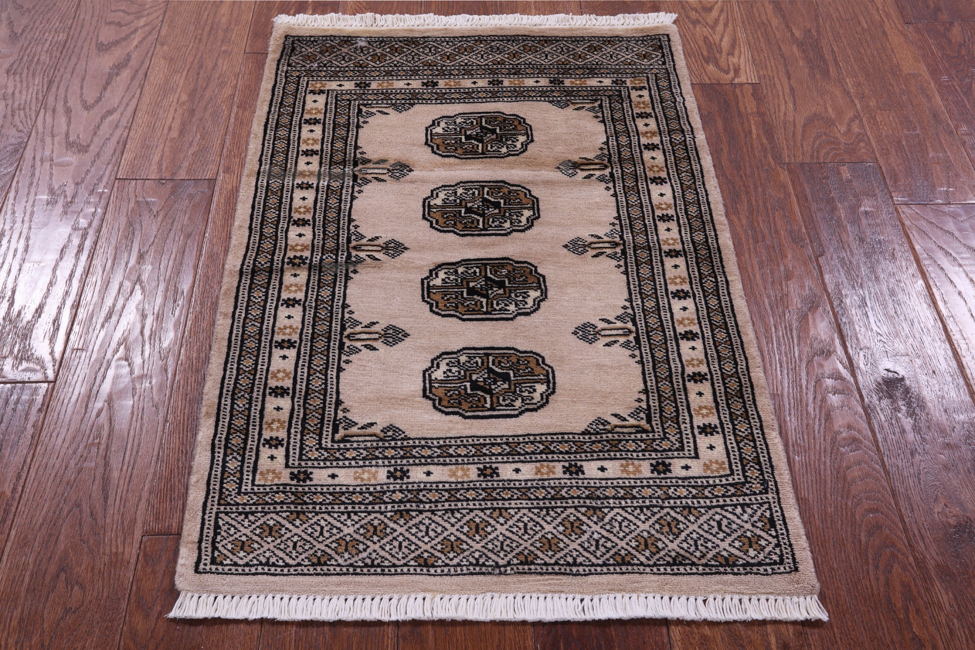 Ivory Bokhara Hand-Knotted Wool Rug - 2' 0" X 3' 0"