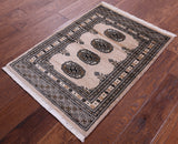 Ivory Bokhara Hand-Knotted Wool Rug - 2' 0" X 3' 0"