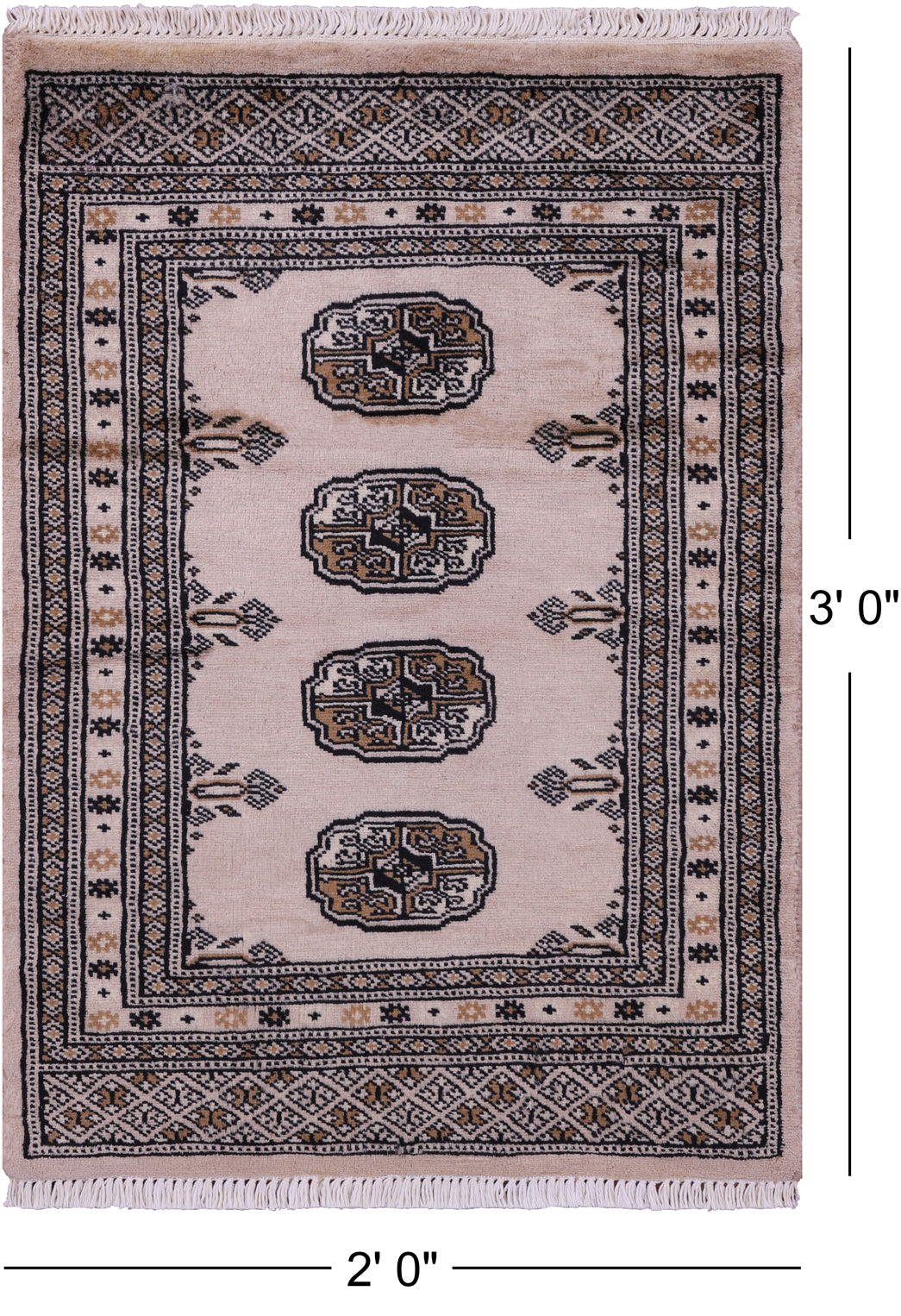 Ivory Bokhara Hand-Knotted Wool Rug - 2' 0" X 3' 0"