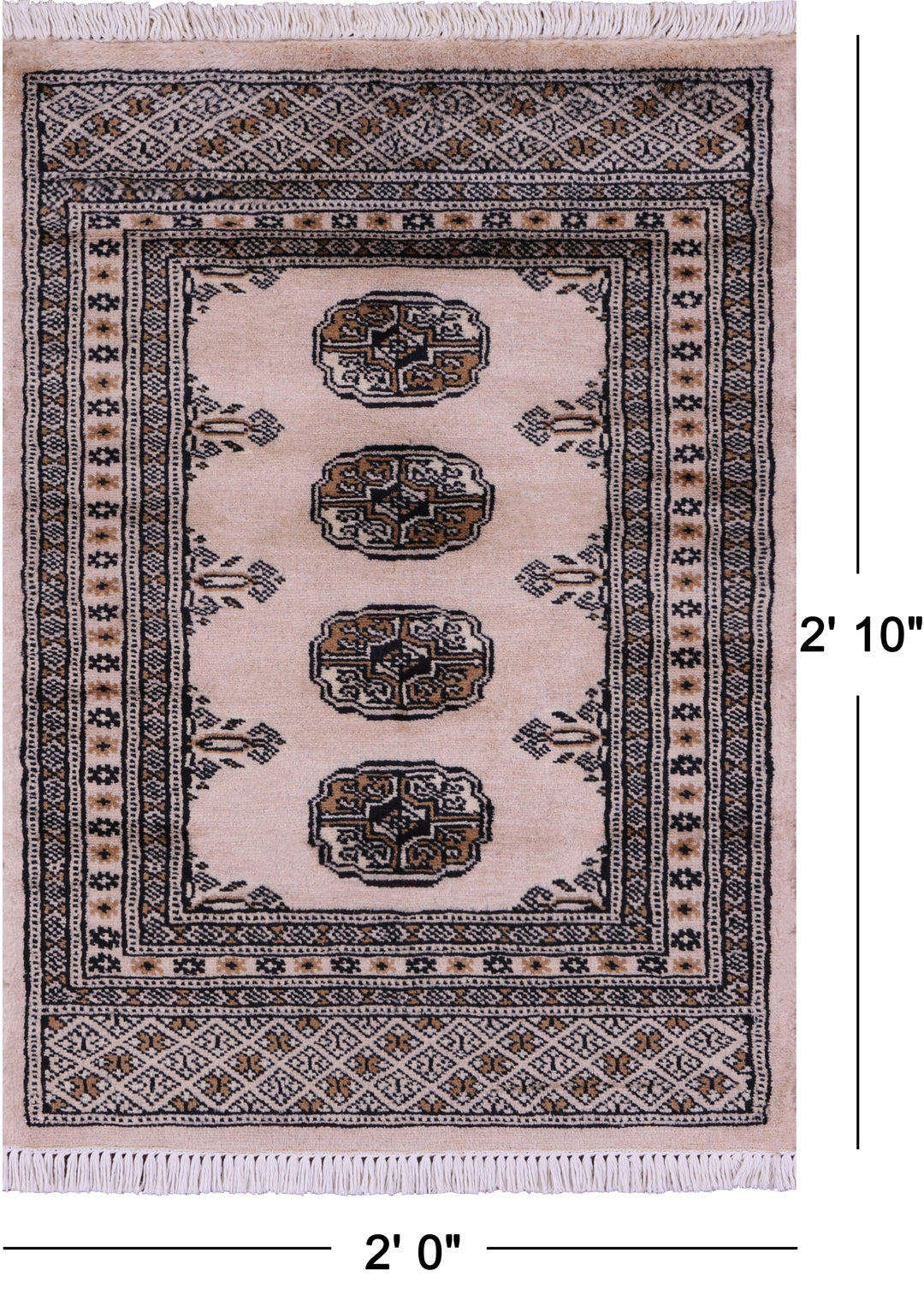 Ivory Bokhara Hand-Knotted Wool Rug - 2' 0" X 2' 10"