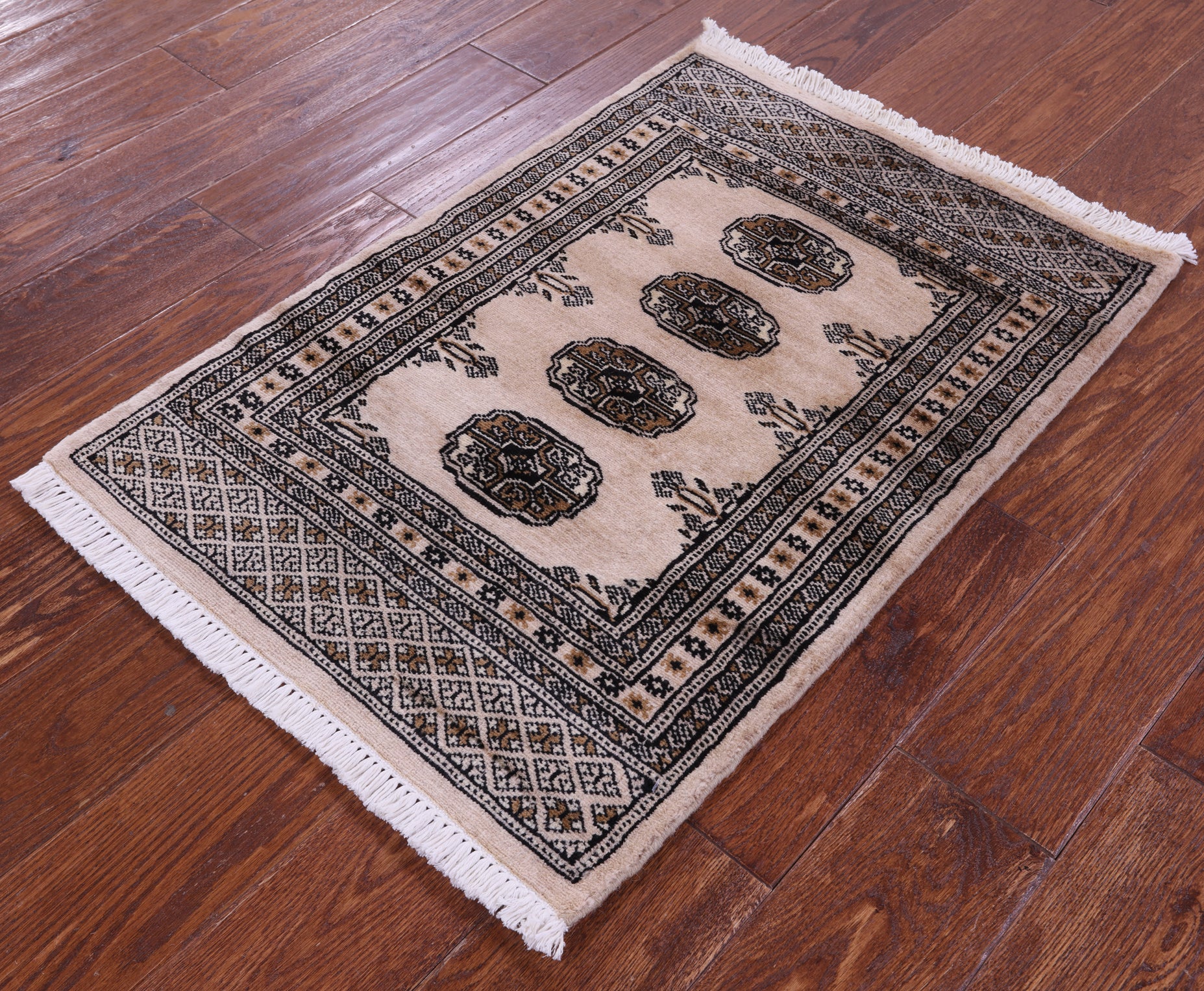 Ivory Bokhara Hand-Knotted Wool Rug - 2' 0" X 2' 10"