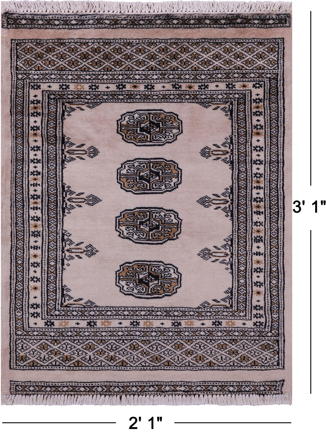 Ivory Bokhara Hand-Knotted Wool Rug - 2' 1" X 3' 1"