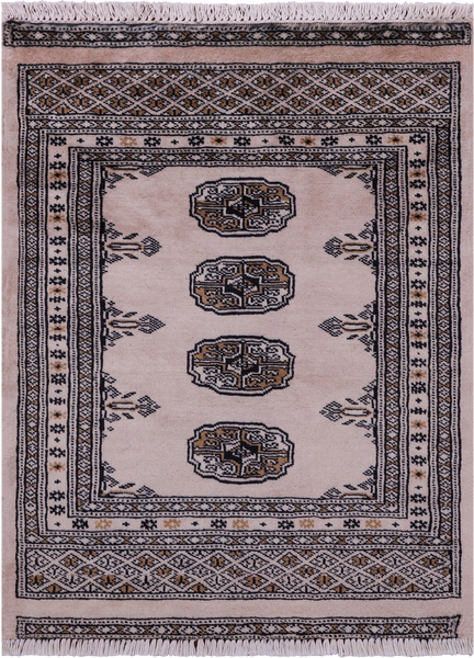 Ivory Bokhara Hand-Knotted Wool Rug - 2' 1" X 3' 1"