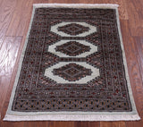 Light Green Bokhara Hand-Knotted Wool Rug - 2' 2" X 3' 0"