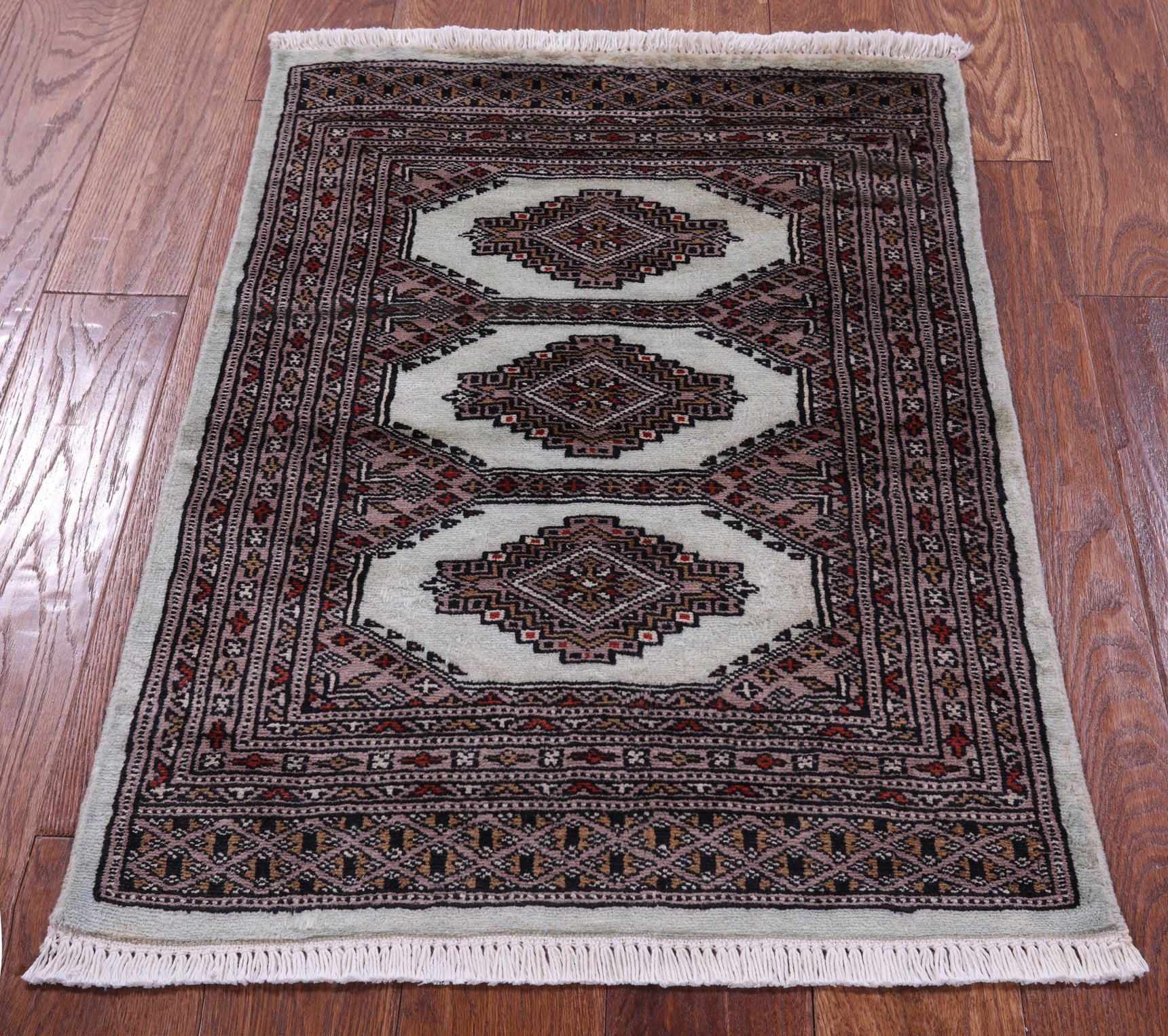 Light Green Bokhara Hand-Knotted Wool Rug - 2' 2" X 3' 0"