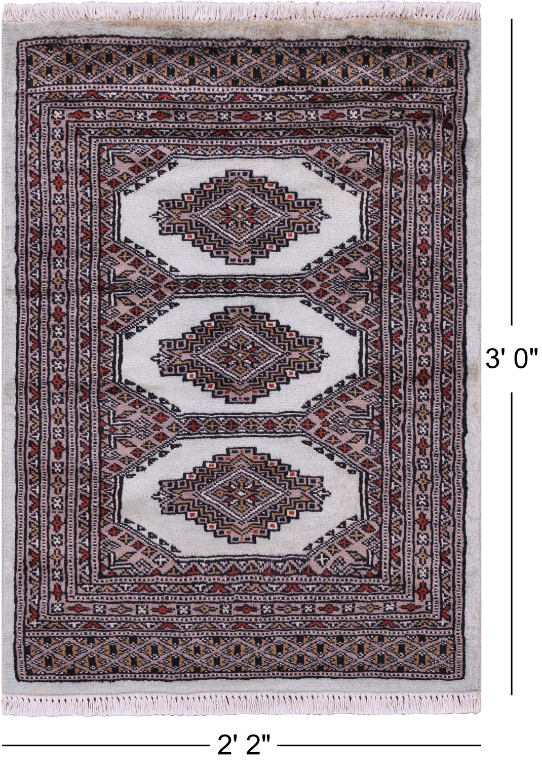 Light Green Bokhara Hand-Knotted Wool Rug - 2' 2" X 3' 0"