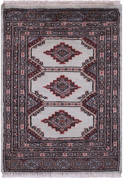 Light Green Bokhara Hand-Knotted Wool Rug - 2' 1" X 2' 10"