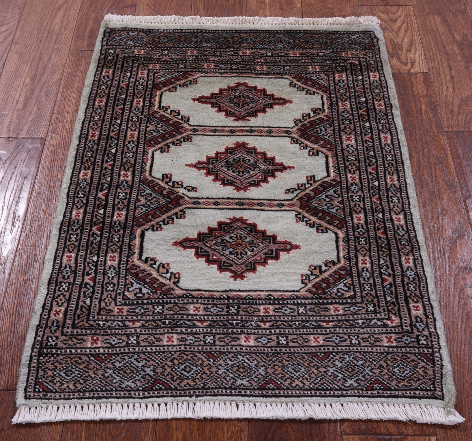 Light Green Bokhara Hand-Knotted Wool Rug - 2' 1" X 2' 10"