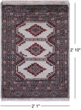 Light Green Bokhara Hand-Knotted Wool Rug - 2' 1" X 2' 10"