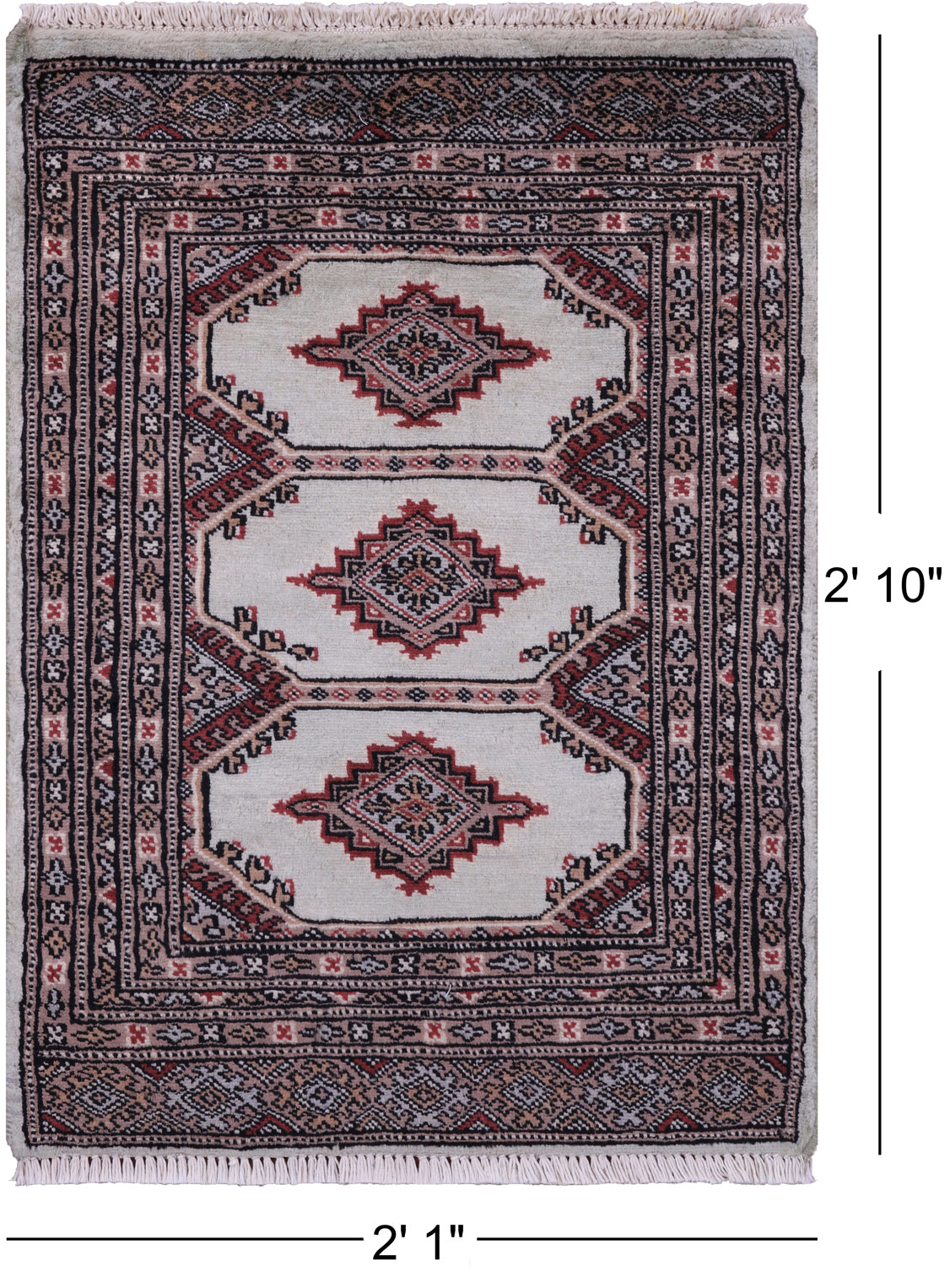 Light Green Bokhara Hand-Knotted Wool Rug - 2' 1" X 2' 10"
