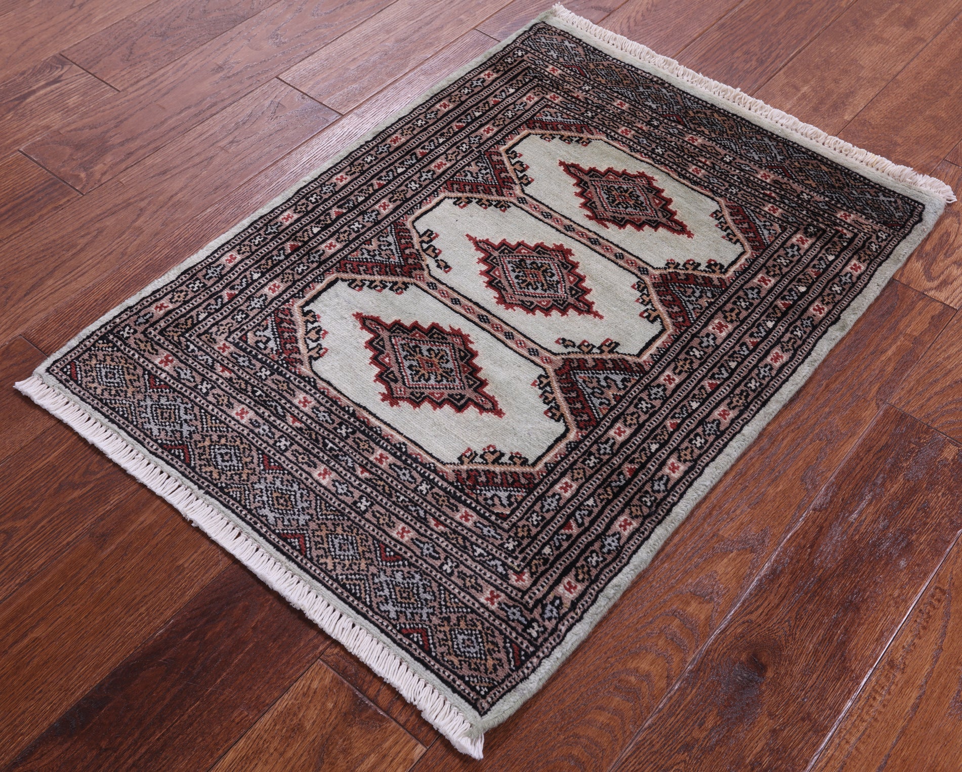 Light Green Bokhara Hand-Knotted Wool Rug - 2' 1" X 2' 10"