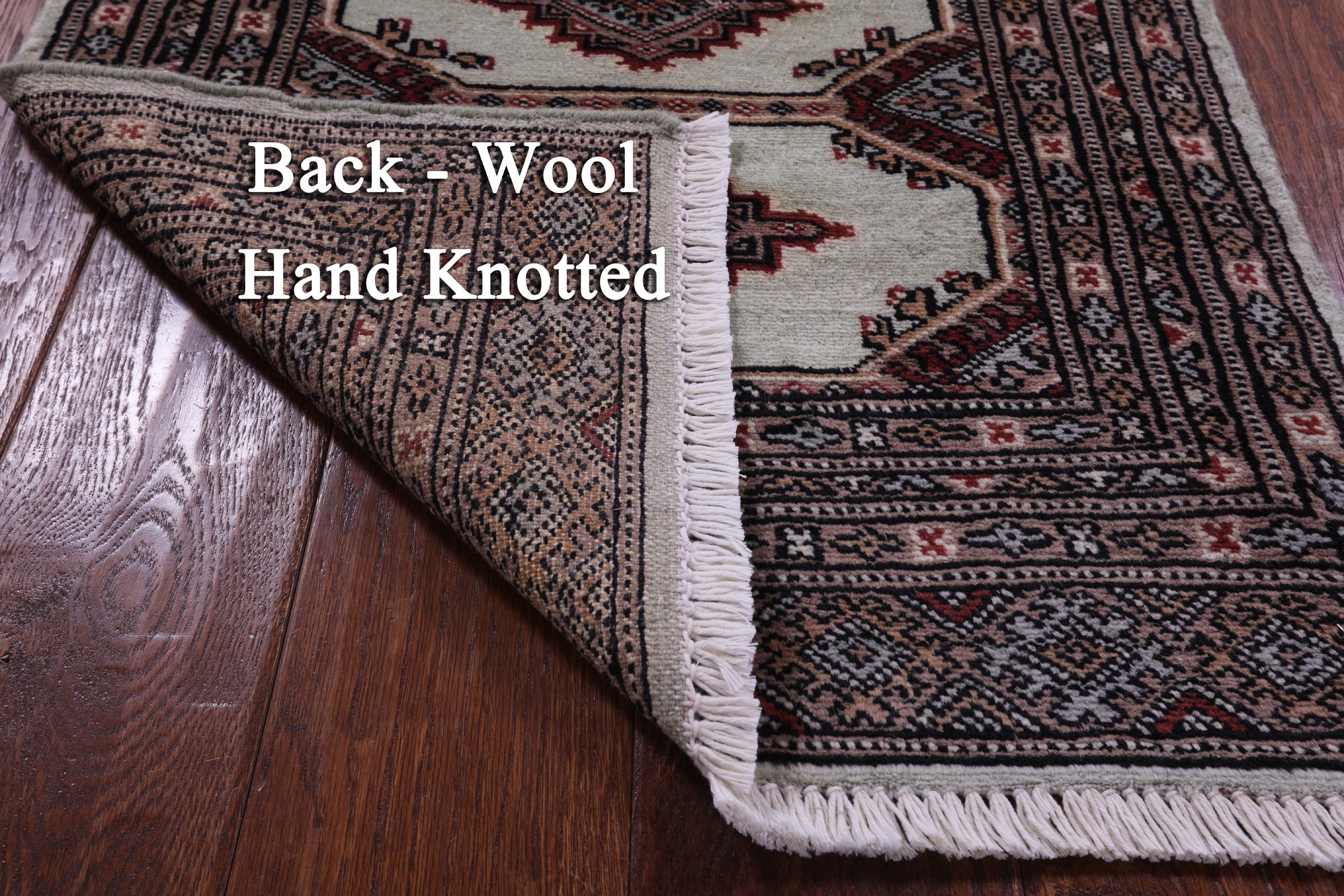 Light Green Bokhara Hand-Knotted Wool Rug - 2' 1" X 2' 10"