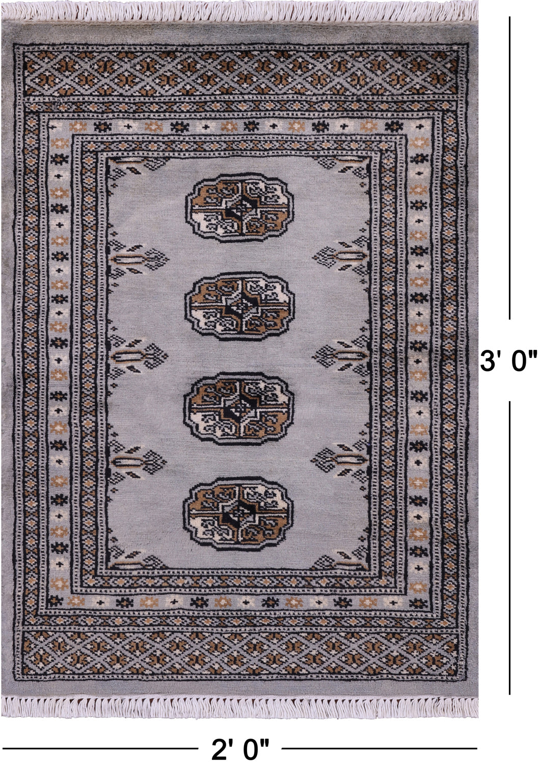 Grey Bokhara Handmade Wool Rug - 2' 0" X 3' 0"