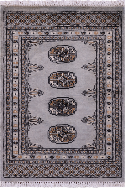 Grey Bokhara Handmade Wool Rug - 2' 0" X 3' 0"