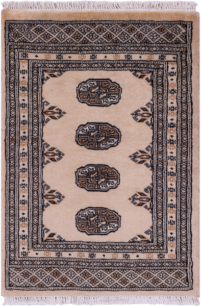 Ivory Bokhara Hand-Knotted Wool Rug - 2' 1" X 3' 0"