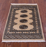 Ivory Bokhara Hand-Knotted Wool Rug - 2' 1" X 3' 0"