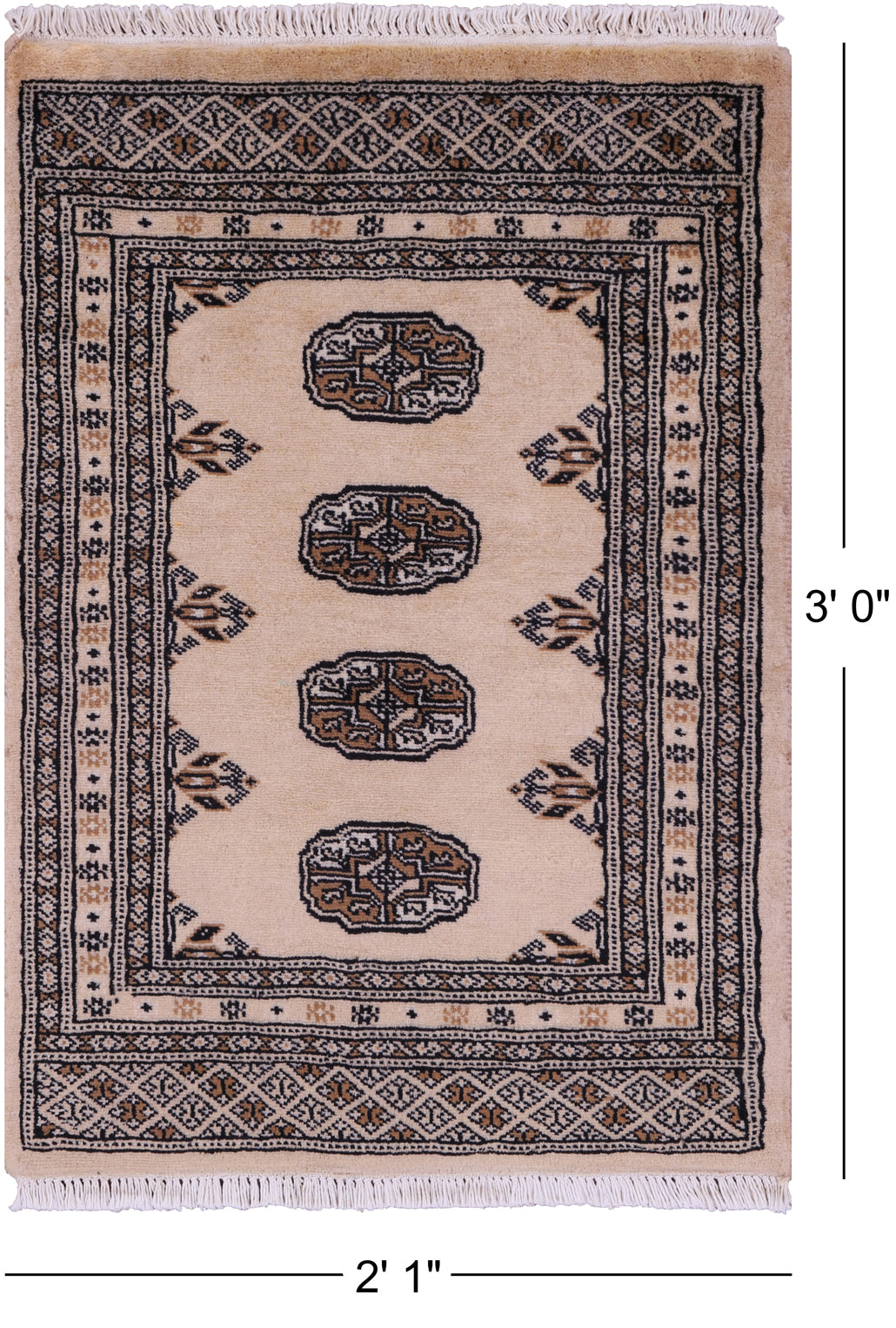Ivory Bokhara Hand-Knotted Wool Rug - 2' 1" X 3' 0"