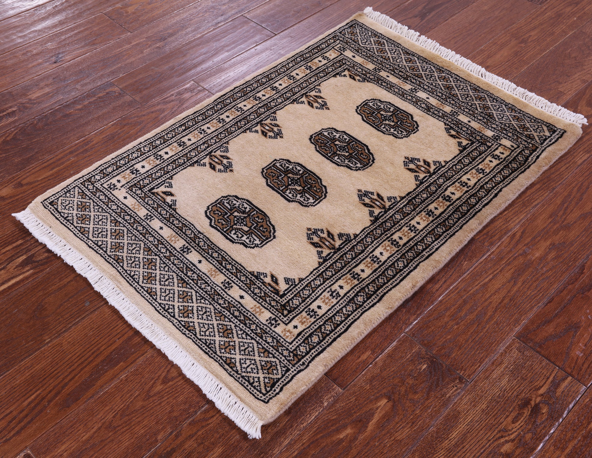 Ivory Bokhara Hand-Knotted Wool Rug - 2' 1" X 3' 0"