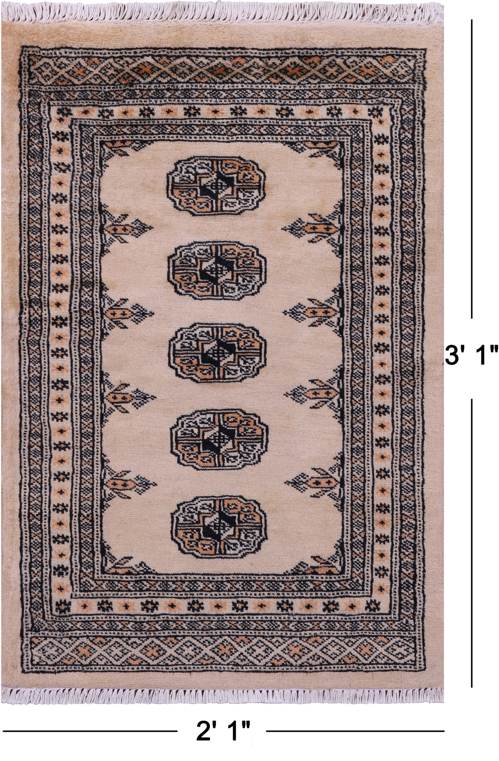 Ivory Bokhara Hand-Knotted Wool Rug - 2' 1" X 3' 1"