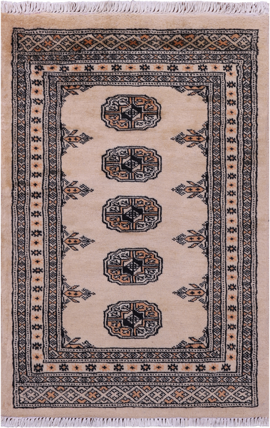 Ivory Bokhara Hand-Knotted Wool Rug - 2' 1" X 3' 1"