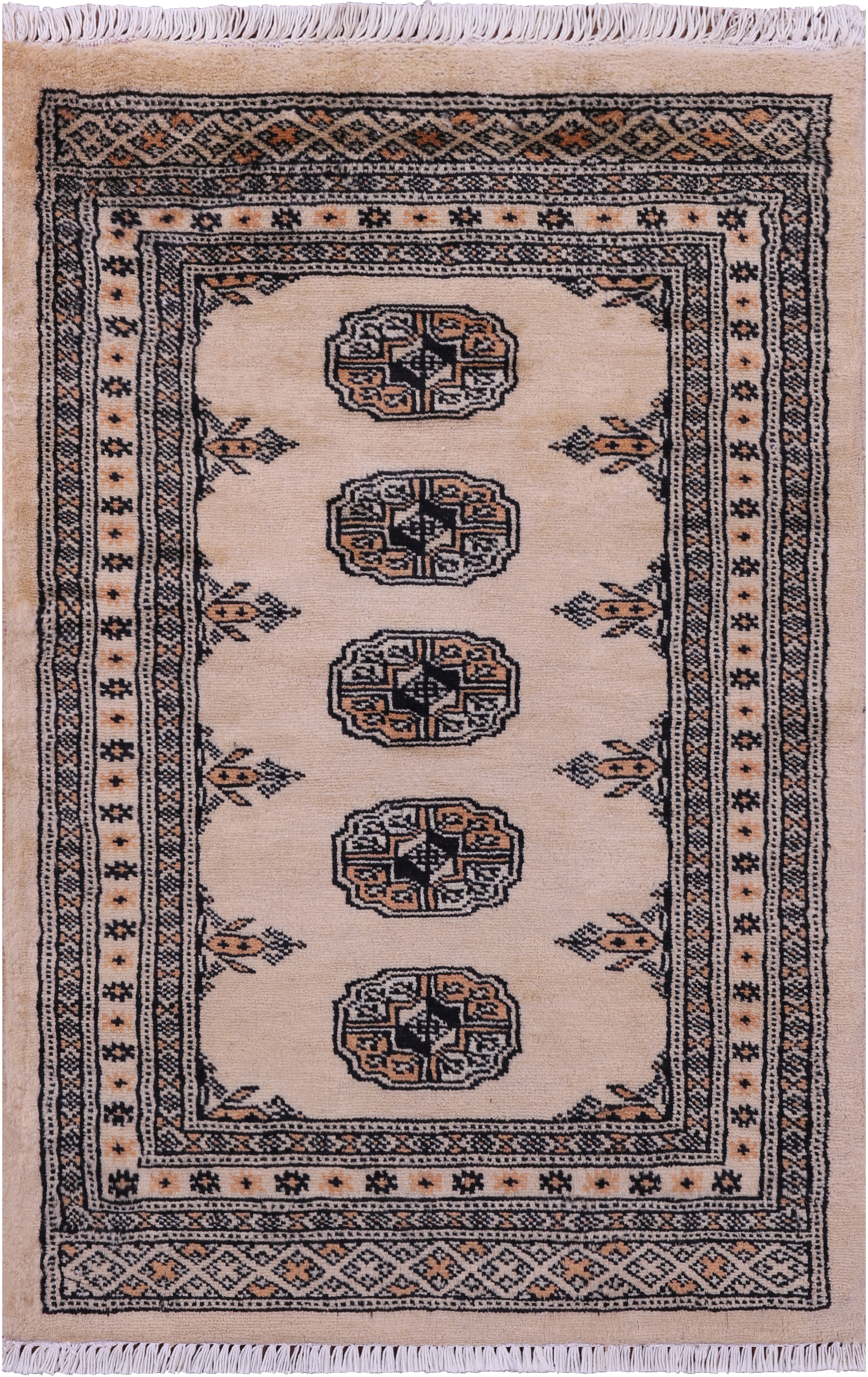 Ivory Bokhara Hand-Knotted Wool Rug - 2' 1" X 3' 1"